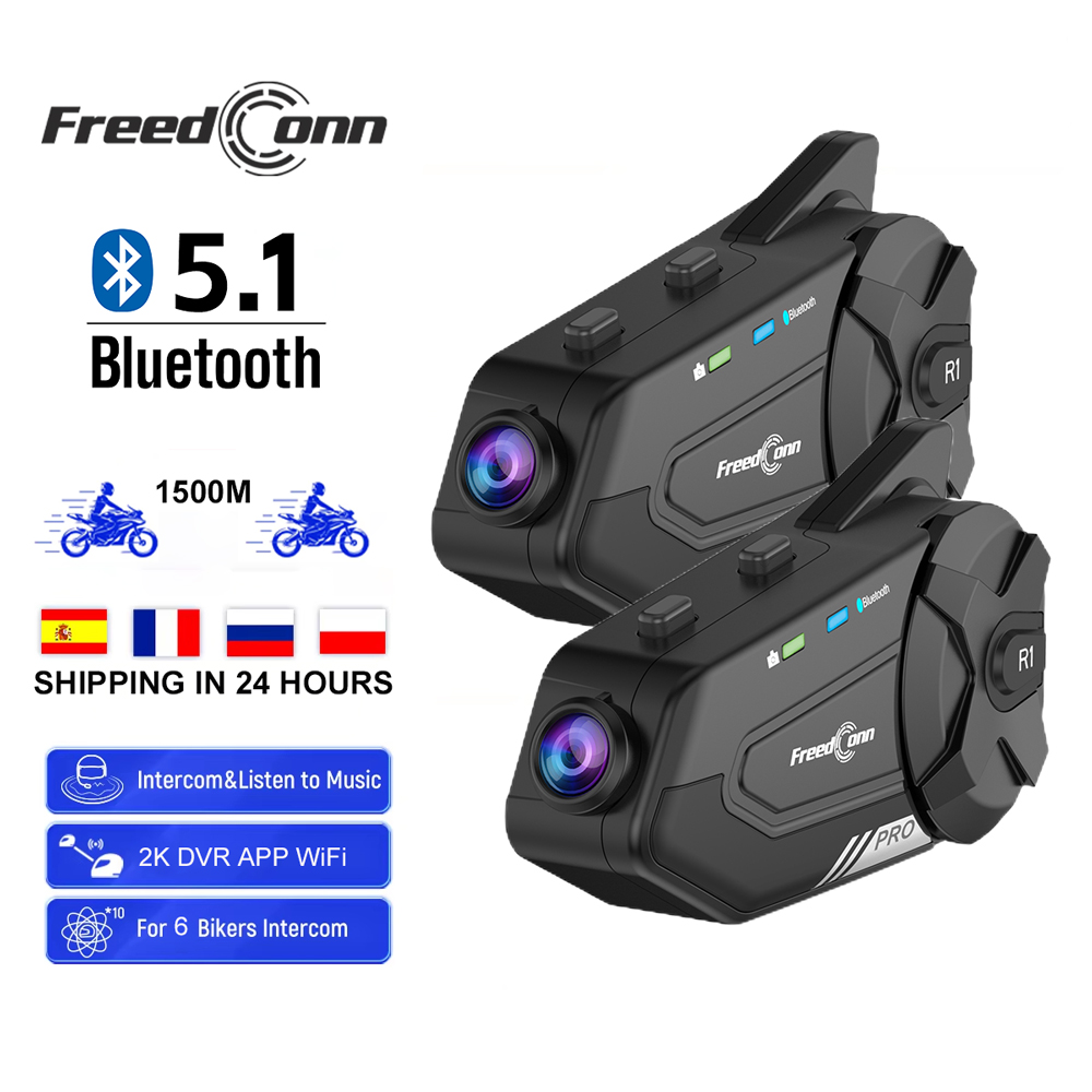 Universal Motorcycle Helmet Intercom Headset - Interkom motocyklowy Freedconn, wideorejestrator samochodowy, zestaw