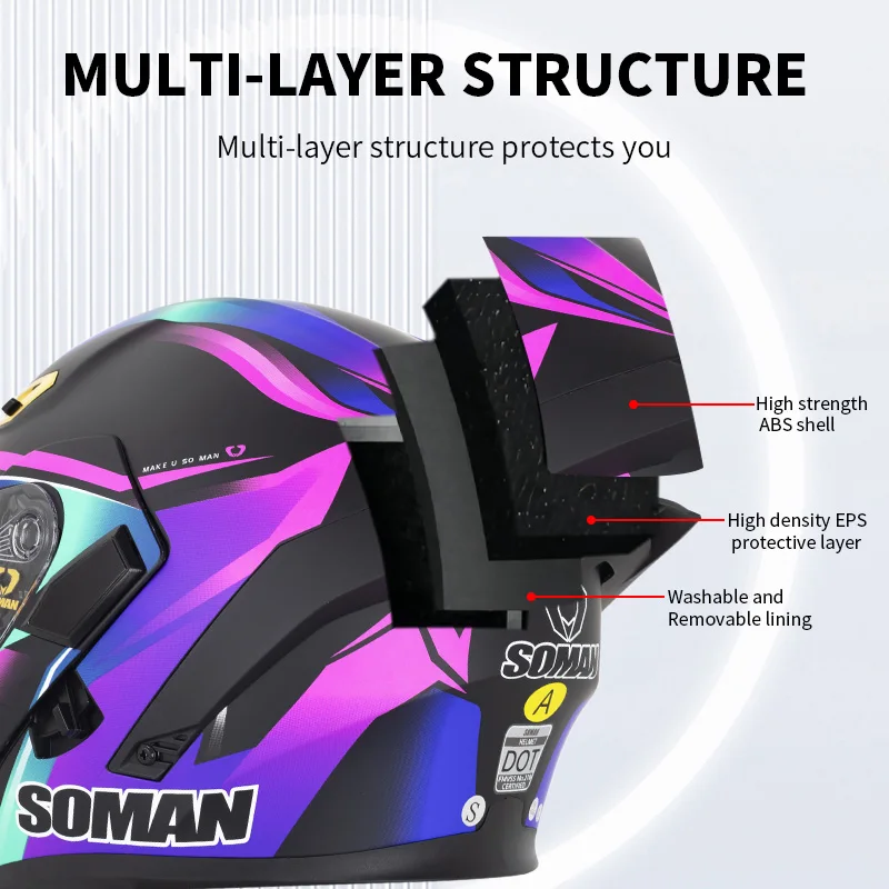 SOMAN Kask Full Face Dual Lens – Dual Visor Motorcycle Racing Helmet recenzja i cena